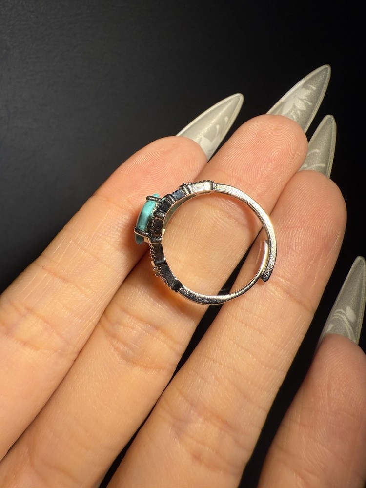 Natural Hubei Turquoise Square Ring / Silver- plated/adjustable