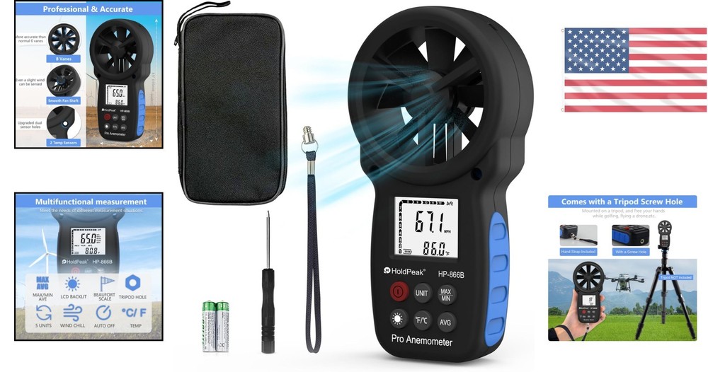 Accurate Digital Anemometer with Backlight for Wind Speed & Temp Measurement