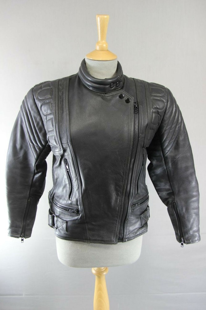 CLASSIC BLACK DYNAMIC LEATHERS BIKER JACKET SIZE 12