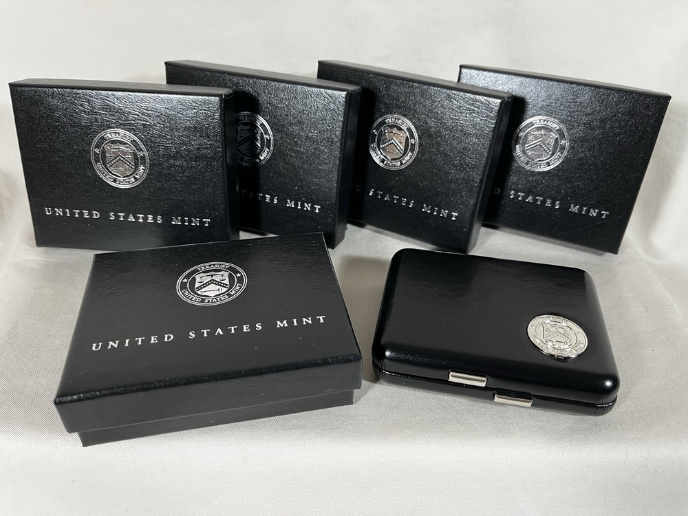 FIVE (5) American Silver Eagle Gift Cases & Boxes with Treasury Emblem - No Coin