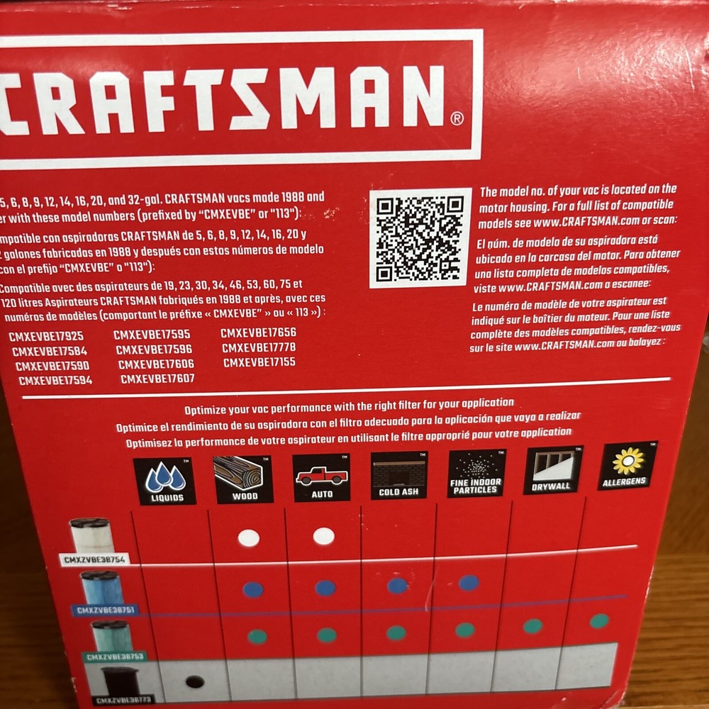 Wet App Vac Filter 15 Oz Craftsman Black
