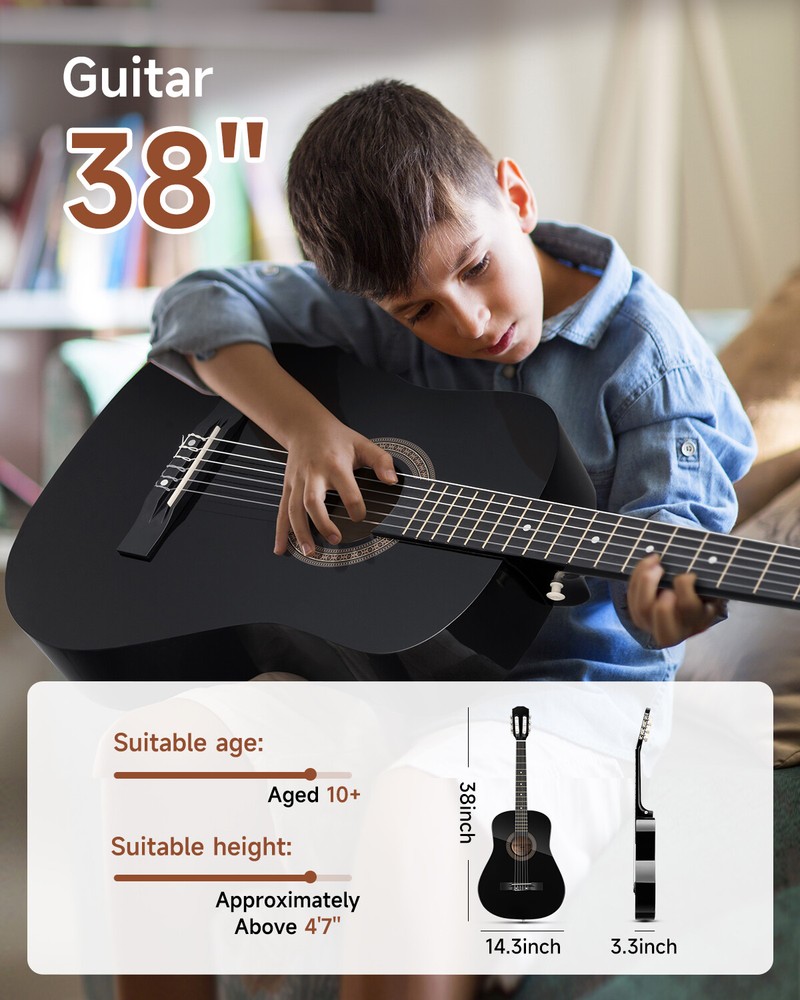 Moukey 38" Acoustic Guitar Dreadnought Beginner Bundle With Strap Bag Tuner Pick
