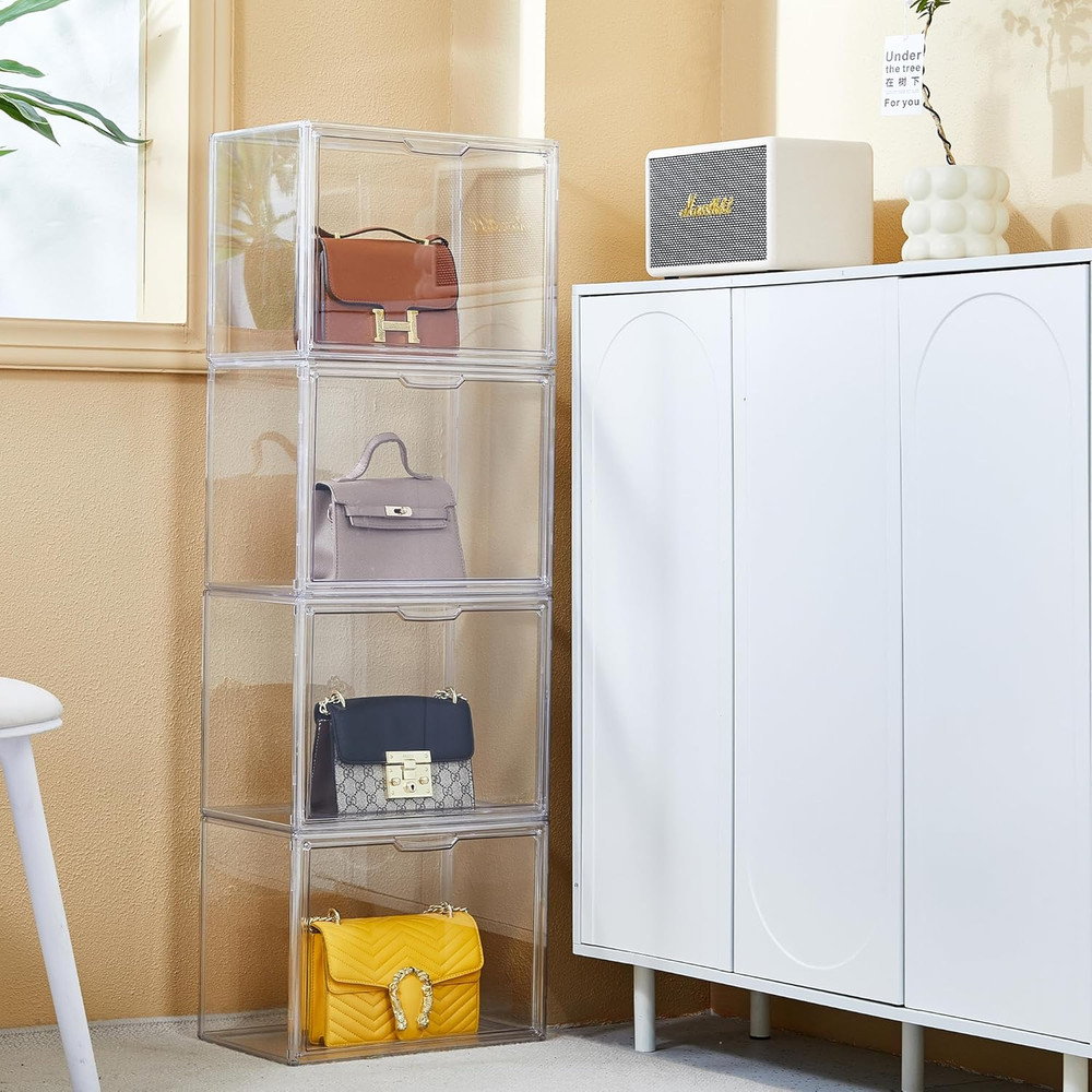 Stackable Clear Acrylic Storage Bins with Lids - 5 Pack for Collectibles