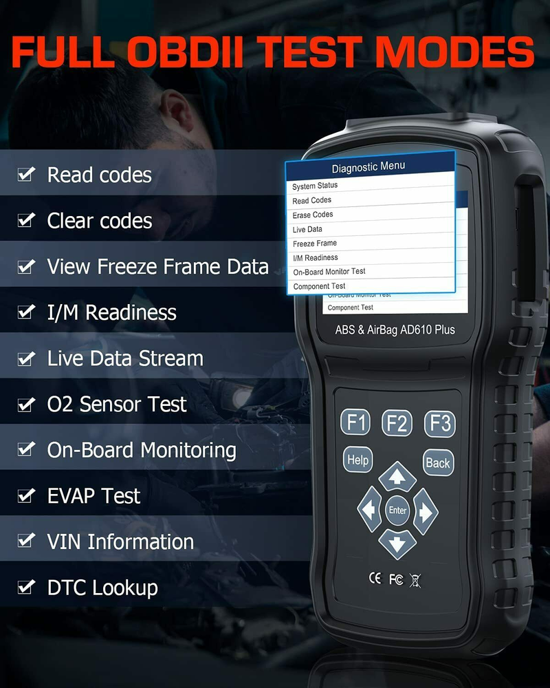 ANCEL AD610P OBD2 Automotive Scanner Engine Check ABS SRS SAS Reset Code Reader