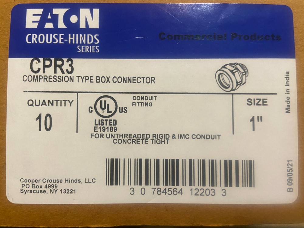 EATON Crouse-Hinds CPR3 1” Galvanized Compression Connector Unthreaded Rigid