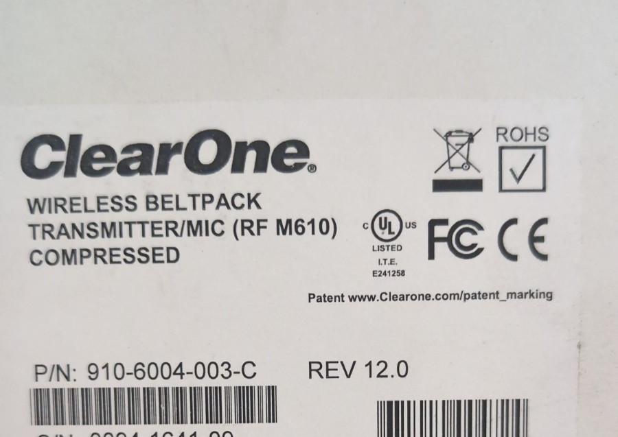 910-6004-003-C CLEARONE WIRELESS BELTPACK TRANSMITTER (M610) COMPRESSED