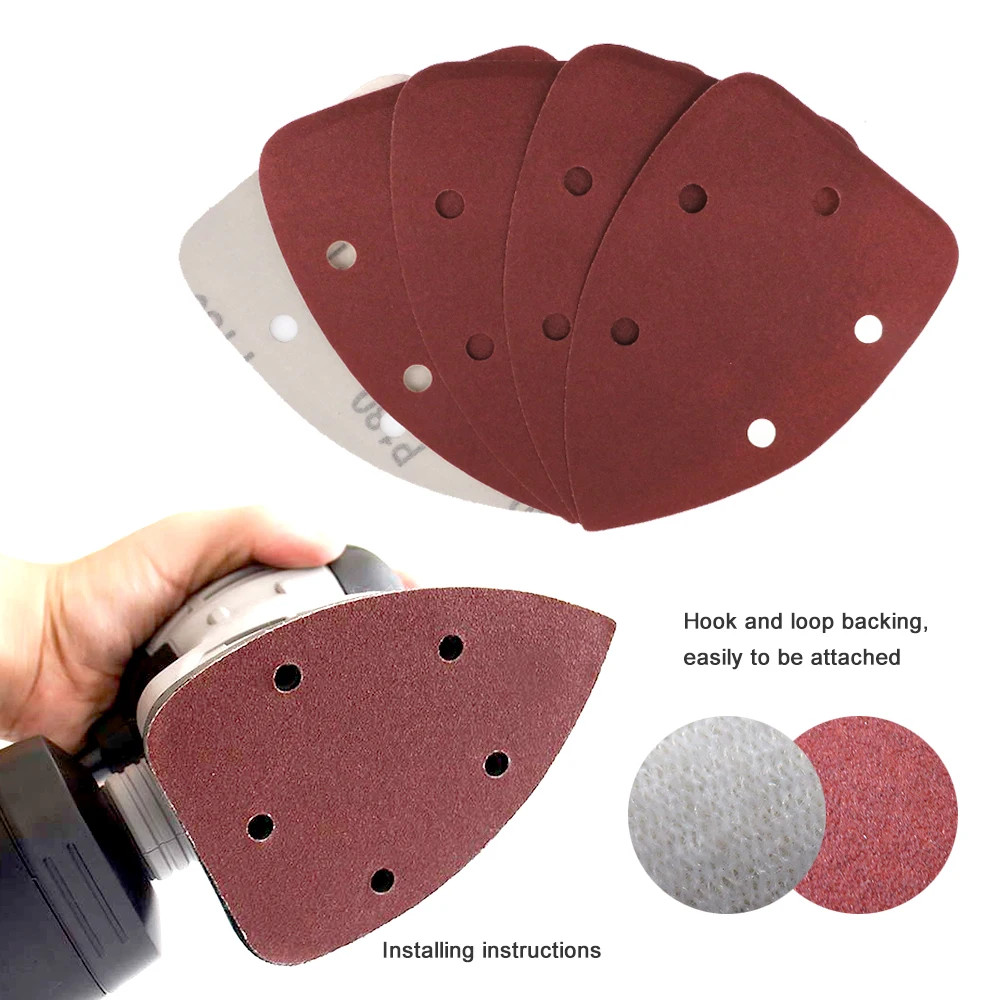 140*90*mm 5Hole Sanding Sheets Triangle Red Sandpaper Hook & Loop 40 -1000 Grits