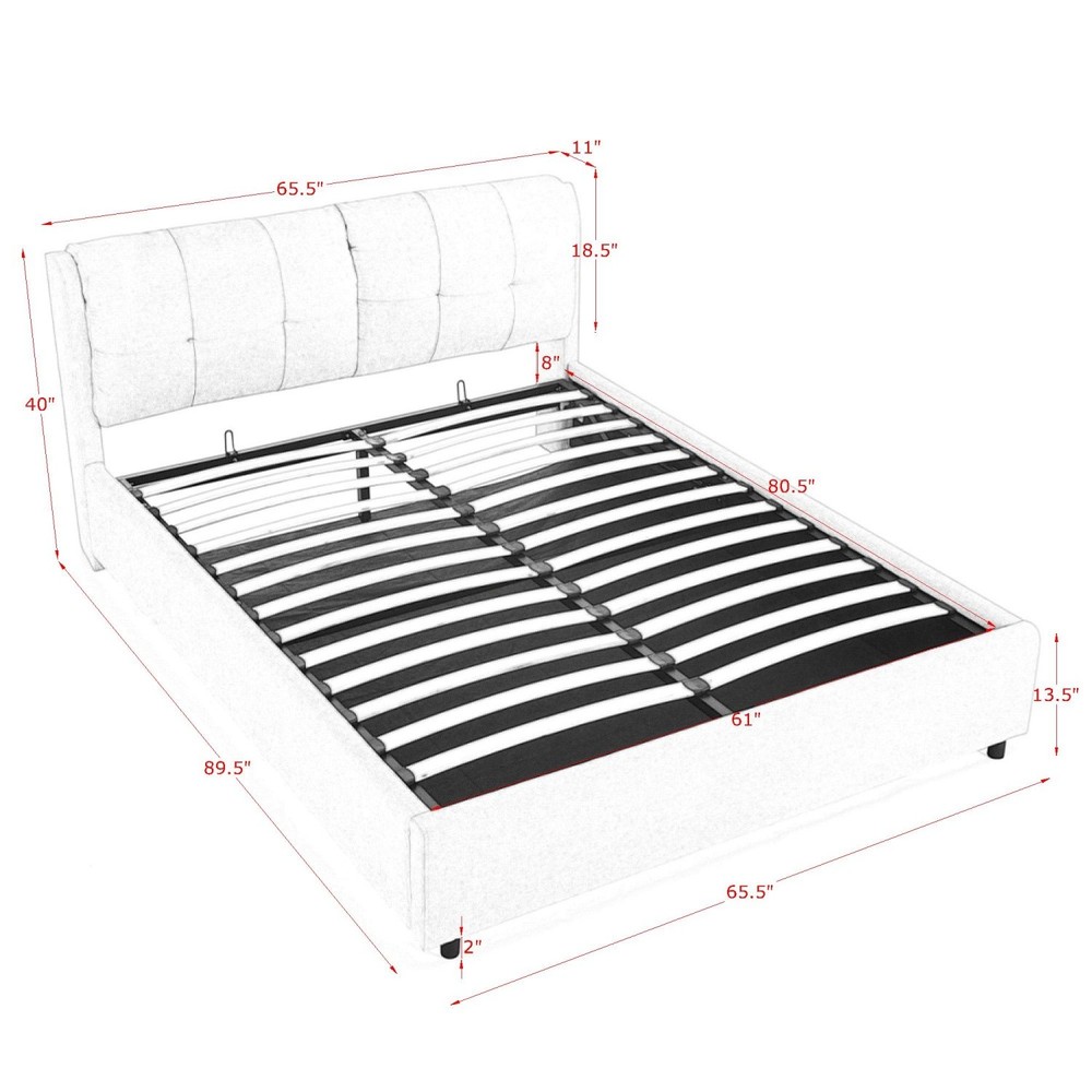 Queen/King Size Upholstered Platform Bed Frame w/ Hydraulic Storage System