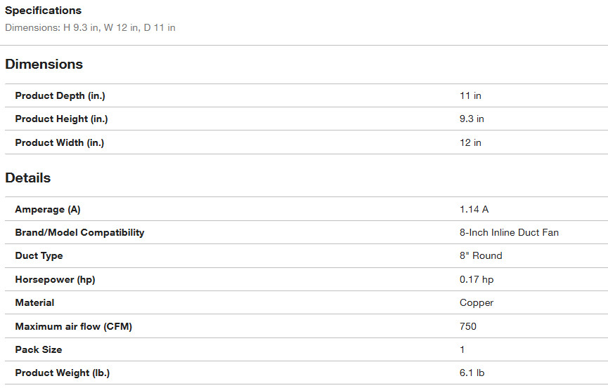 Inline Duct Fan 8" 750CFM with Variable Speed Controller Quiet AC-motor Vent Fan