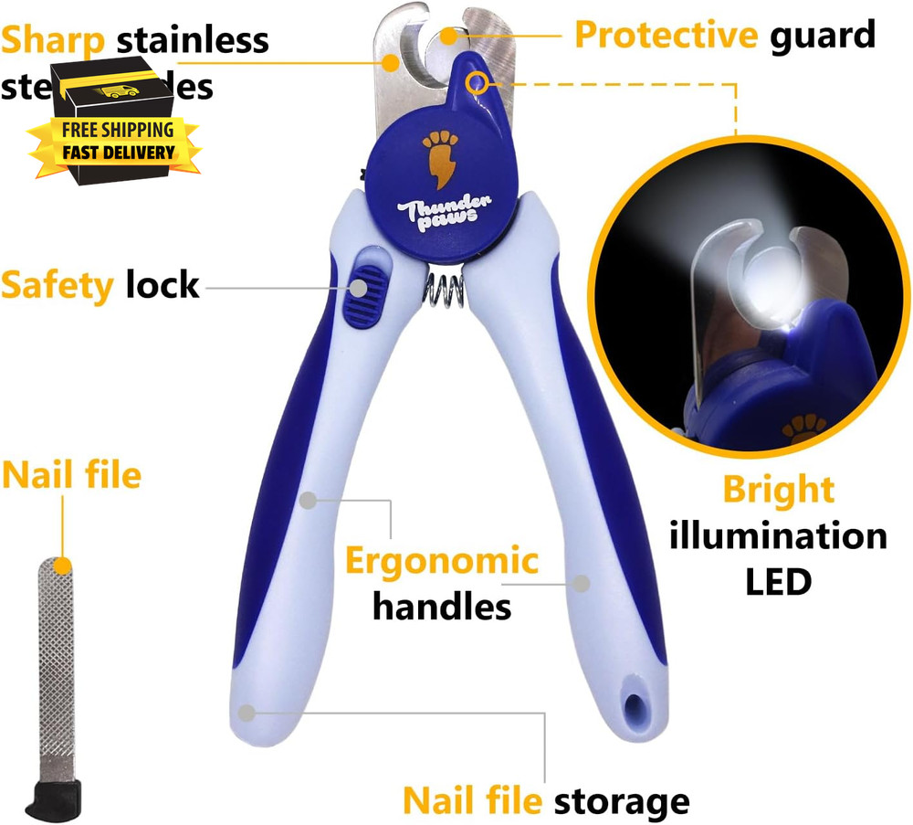 LED Dog Nail Clippers with Light, Trimmers with Protective Guard, Quick Sensor,