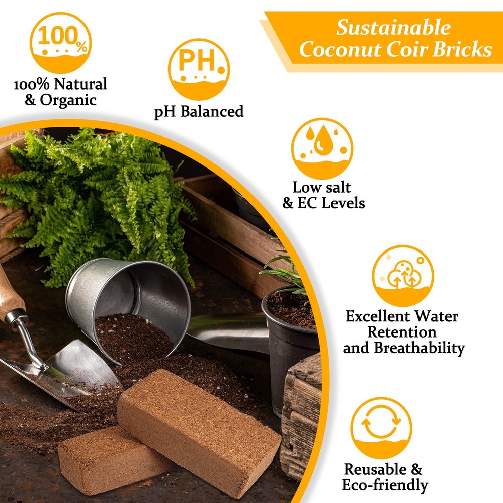 2pcs Organic Coco Coir Bricks Soil Blocks- 100% Natural Compressed Coco Peat ...