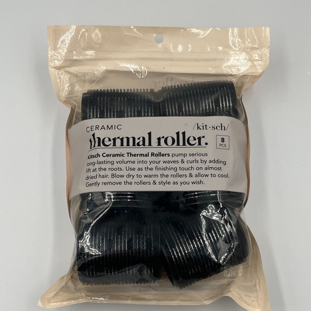 Kitsch Ceramic Thermal Hair Rollers 8 Pcs Black 3 Size Rollers For Waves & Curls