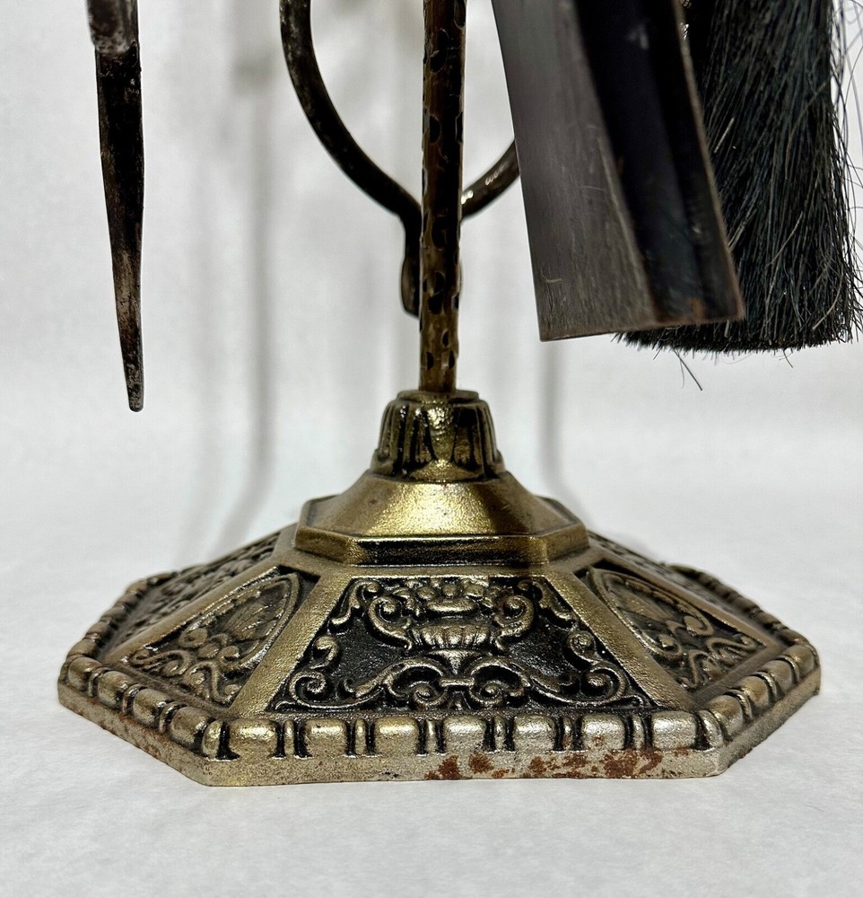 Vintage Brass Fireplace Tool Set 4 Piece & Stand