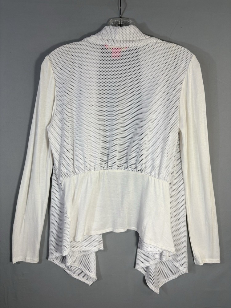 Sunny Leigh White Mesh Open Front Cardigan XS Draped Lightweight Boho Layer