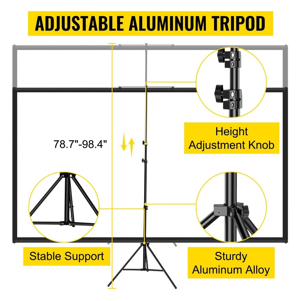 Adjustable Height 110in 4K HD 16:9 Tripod Screen for Projector Use
