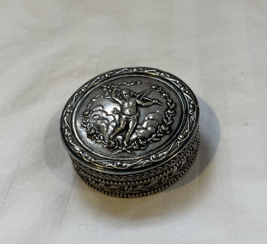 Antique Elaborate 835 Silver Cherub Box - Beautiful
