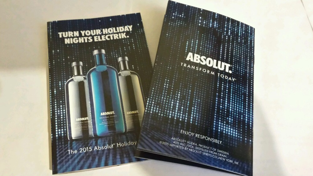 ONE  Absolut Electrik Vodka recipe booklet..