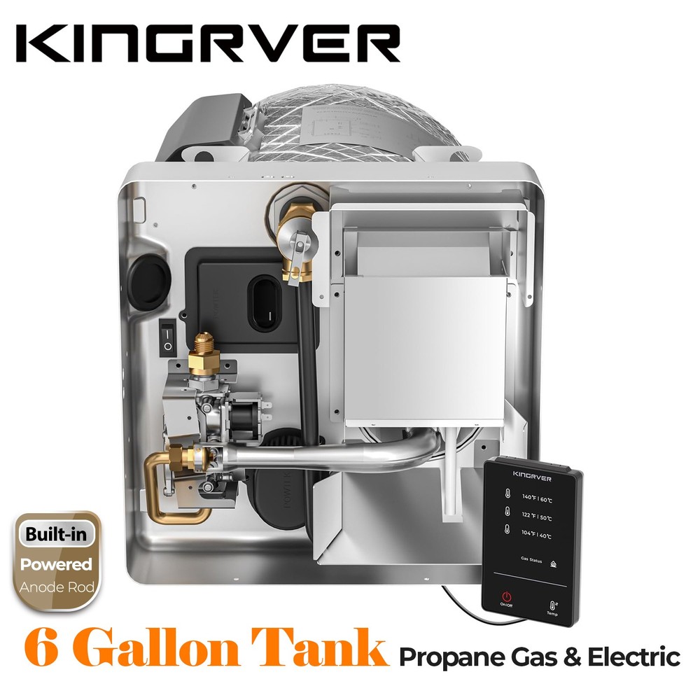 RV Water Heater 6 Gallon Tank Propane Gas & Electric with Powered Anode Rod
