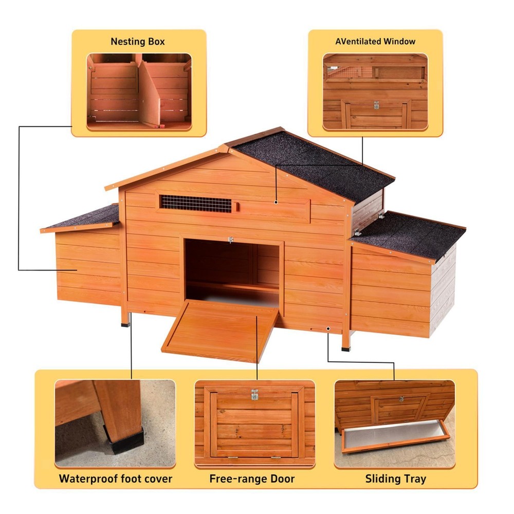 Ventilated Chicken Coop with Nesting Box Tray Easy Access Secure Hutches for