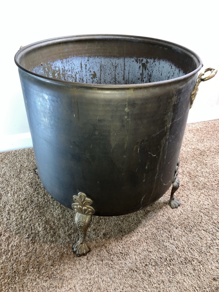 Large Vintage Footed Brass Fireside Coal Bin Log Box Bin Coal Scuttle Purdonium