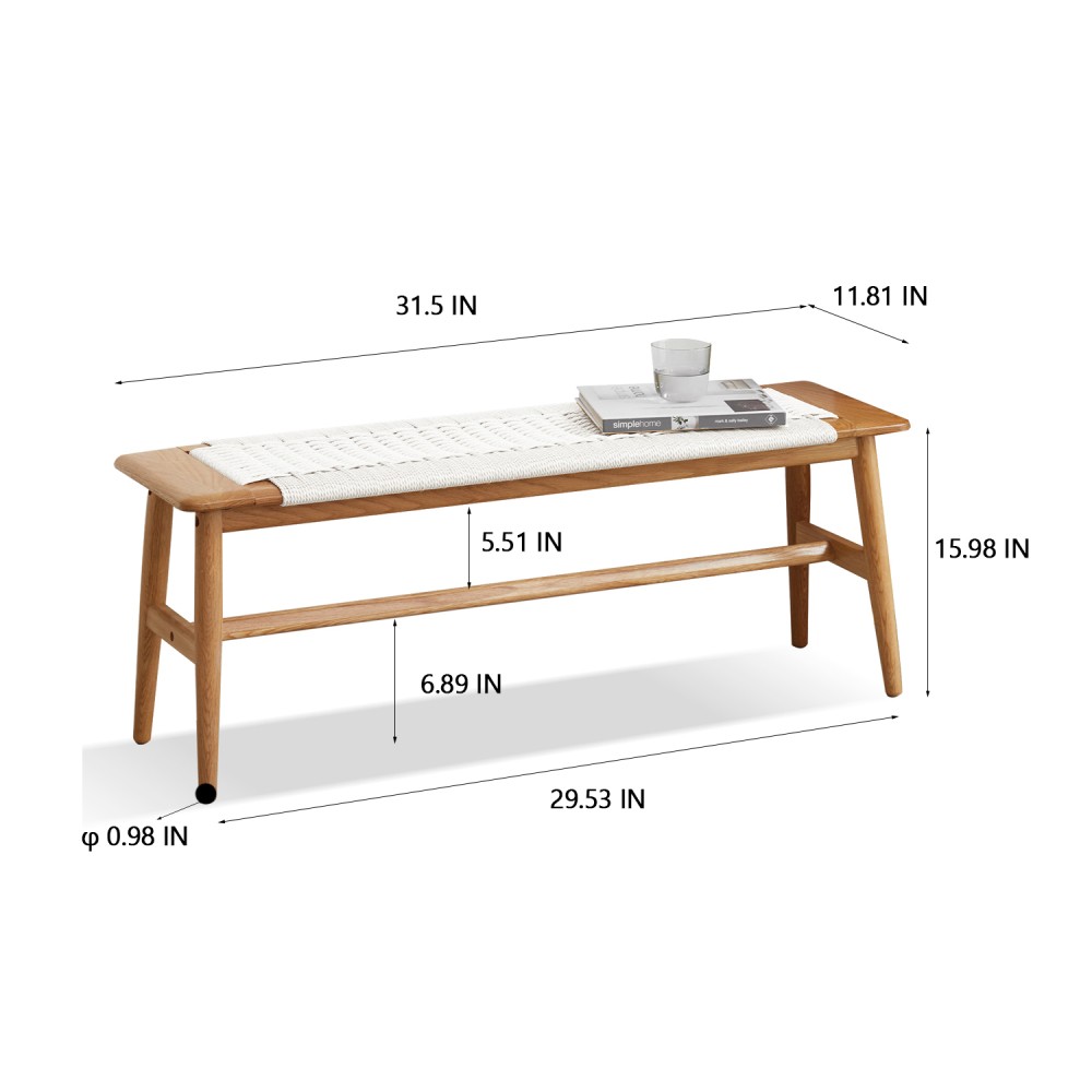 Bed Bench Solid Oak Features Hand-Woven Seat Multi-Functional