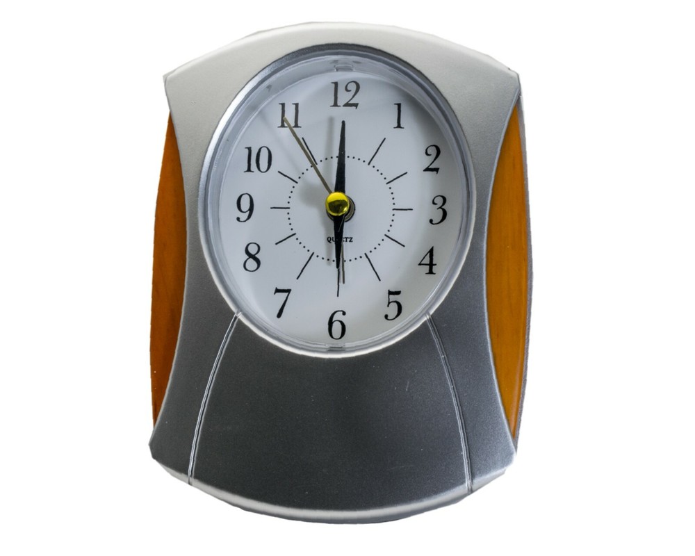 ELEGANT MODERN STYLE TABLE ALARM CLOCK, BLACK HANDS, WITH SWEEP SECOND HAND.