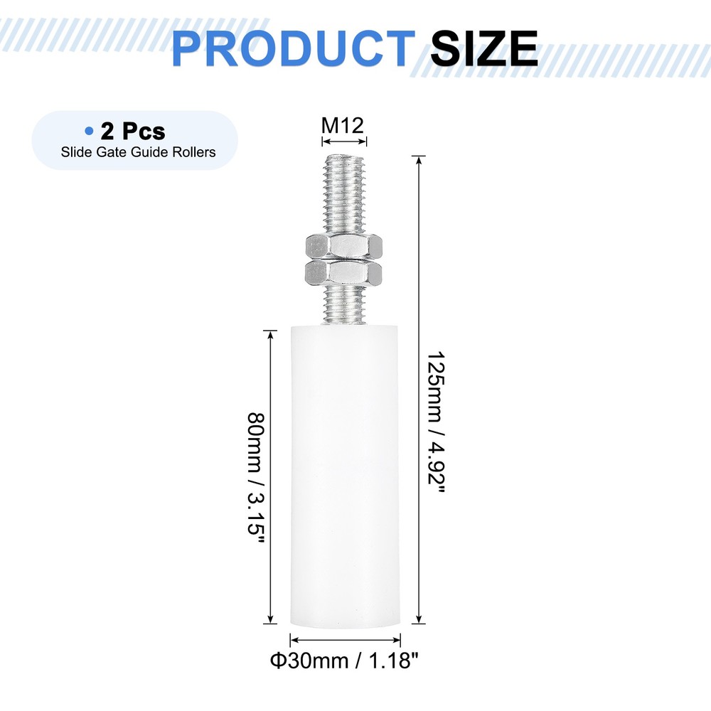 2Pcs Slide Gate Guide Roller 3" Nylon Sliding Gate Support Assembly, White