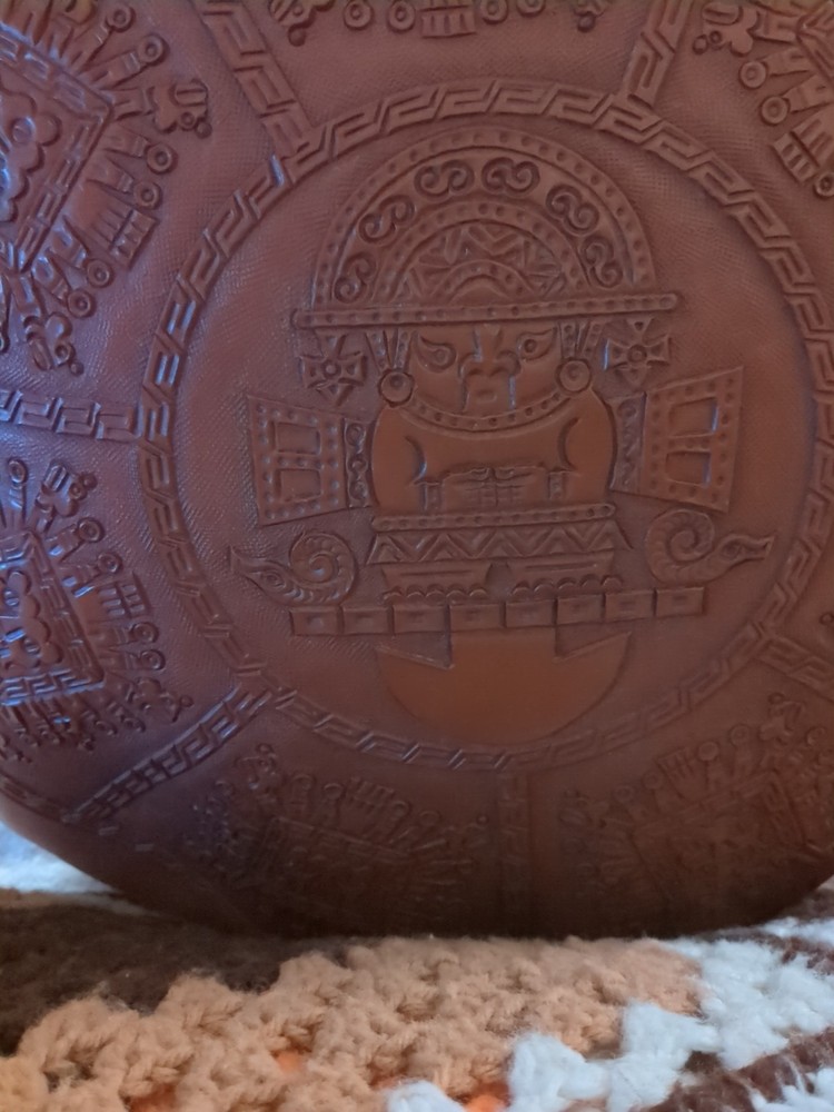 Carved Leather Peruvian Embossed Ottoman Large 10x20"" Incan Peruvian Pattern