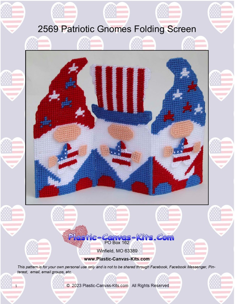 Patriotic Gnomes Folding Screen - Plastic Canvas Pattern or Kit