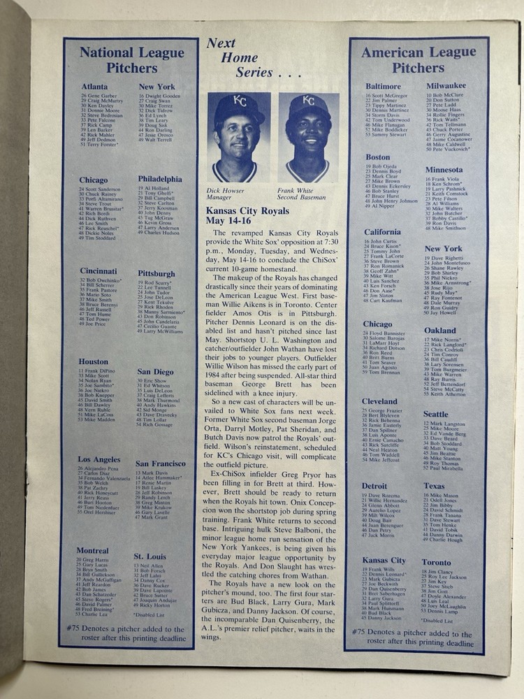 1984 Chicago White Sox vs Texas Rangers Baseball Program
