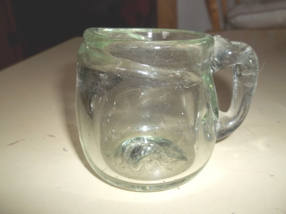 Heavy Clear Glass Vintage Handblown Small Unique Pitcher