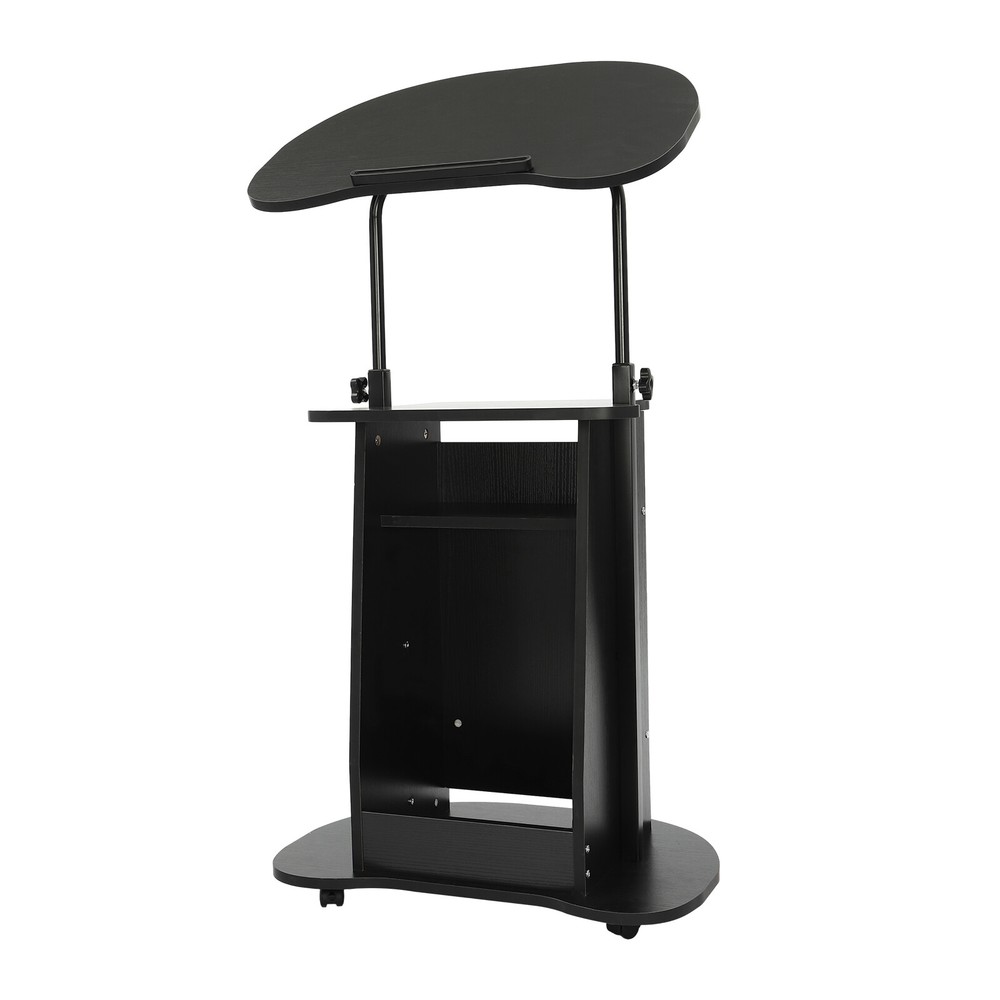 Adjustable Mobile Height Presentation Stand with Storage and Rolling Wheels