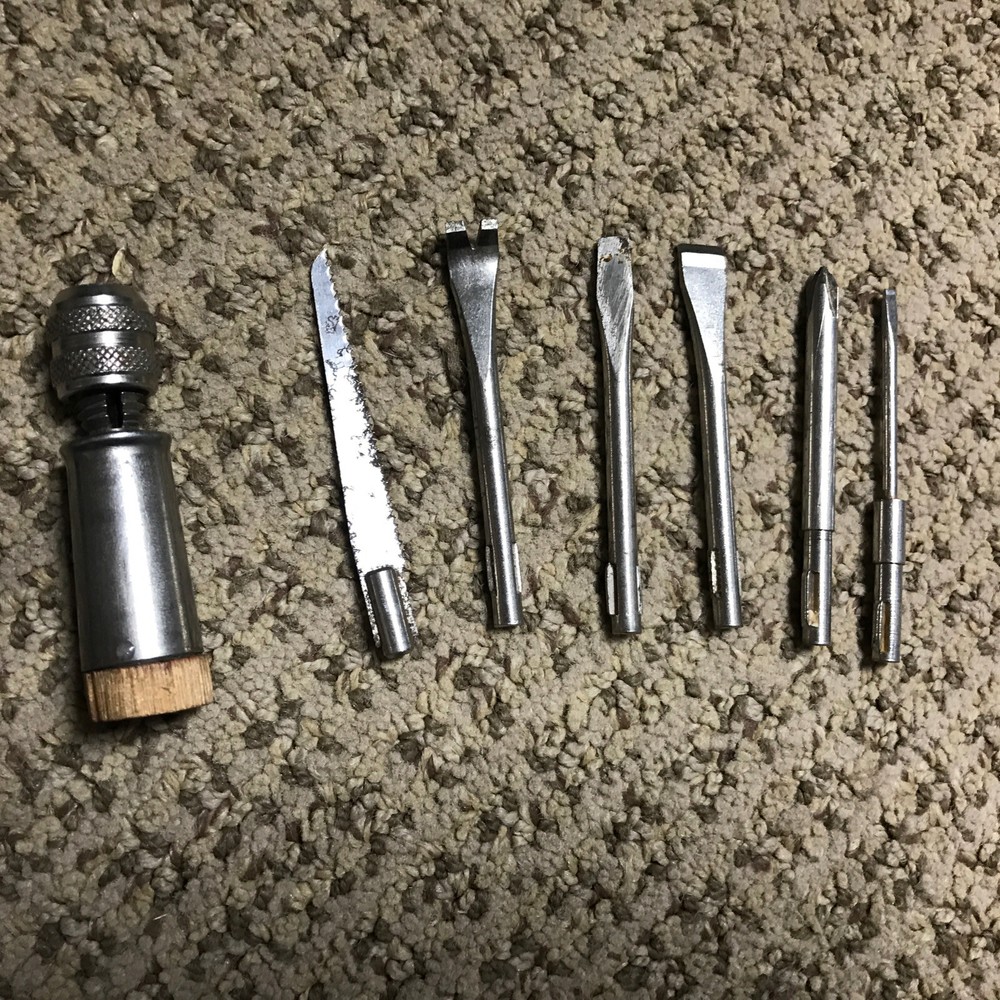 Vintage 7 Piece Screwdriver Tool Silver Handle Multi Head Changeable Set Mini