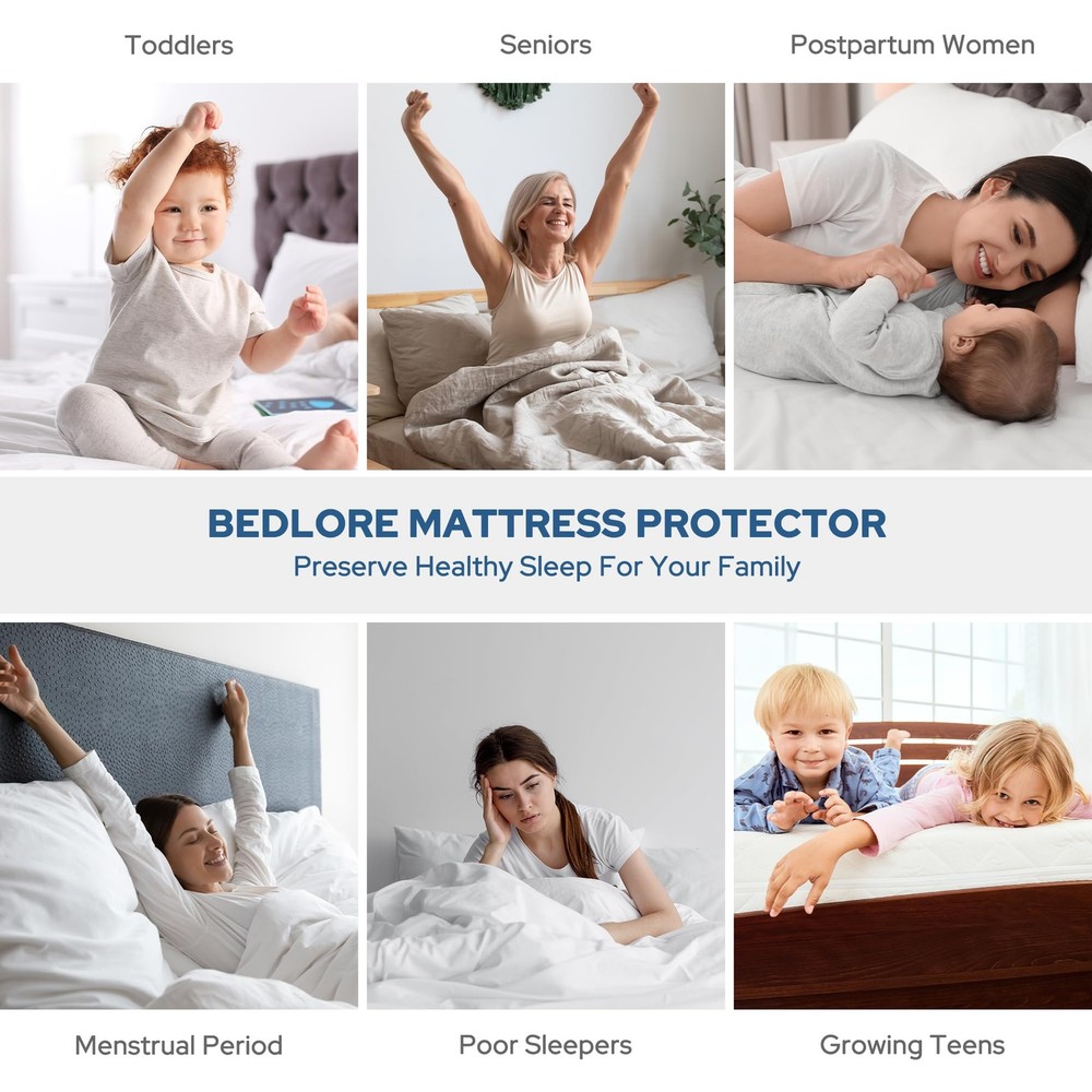 BEDLORE Queen Waterproof Mattress Protector Pad, Noiseless, Deep Pocket, Grey