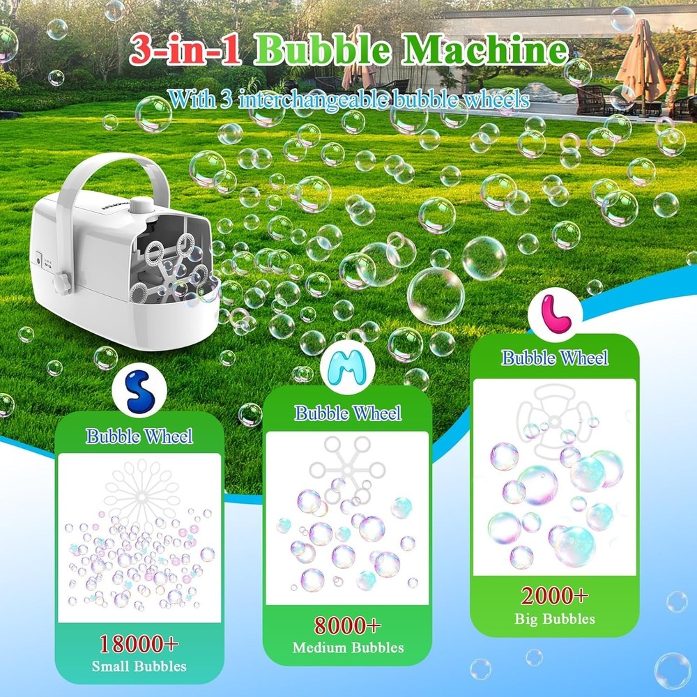 Bubble Machine, 3-in-1 Bubble Maker, Bubble Blower with 3 Bubble Wheels, Make...