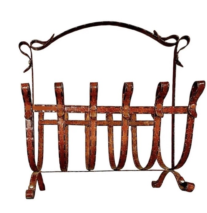 Wrought Iron Magazine Rack Saddle Stitch Equestrian Style Towel Holder
