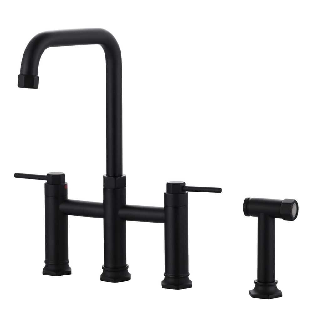 Brass Double Handle Bridge Kitchen Faucet with Side Sprayer