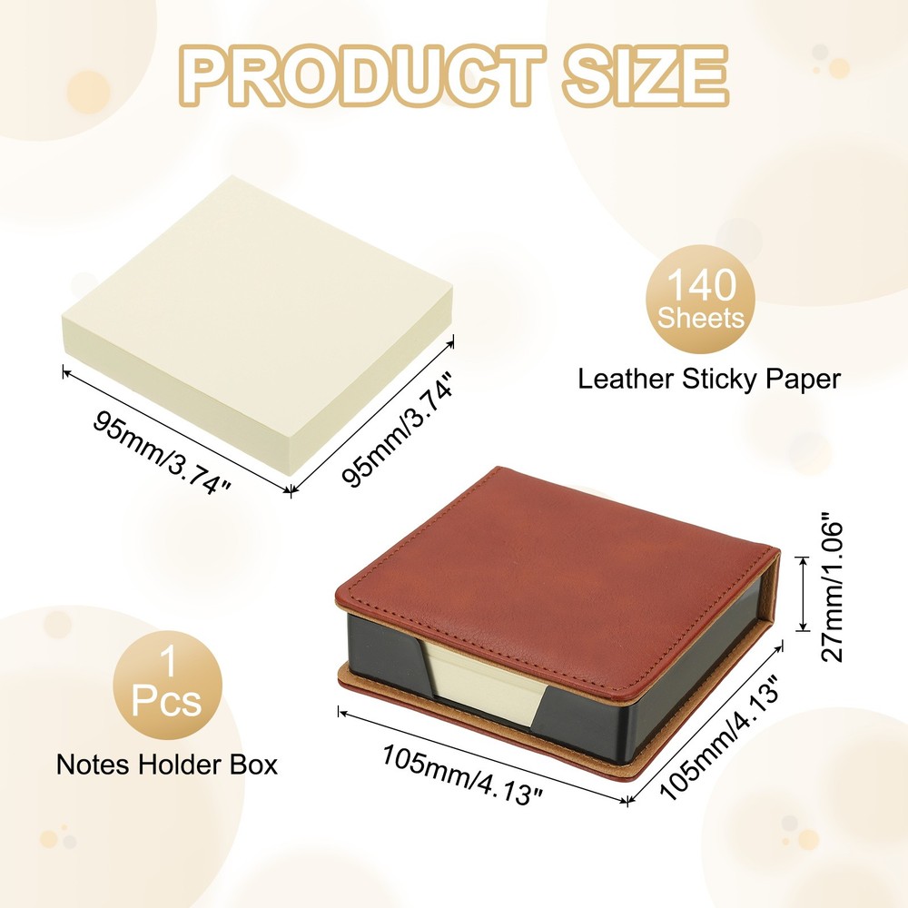 140 Sheets Leather Sticky Notes Holder, 10in Post Notes Holder Box, Brown