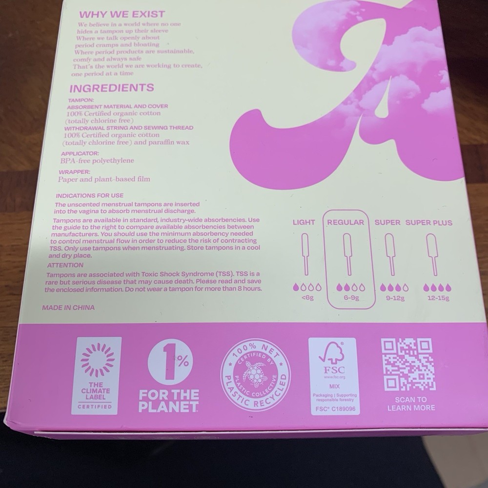 August Super Comfy Organic Unscented Tampons, Regular, 16 Count