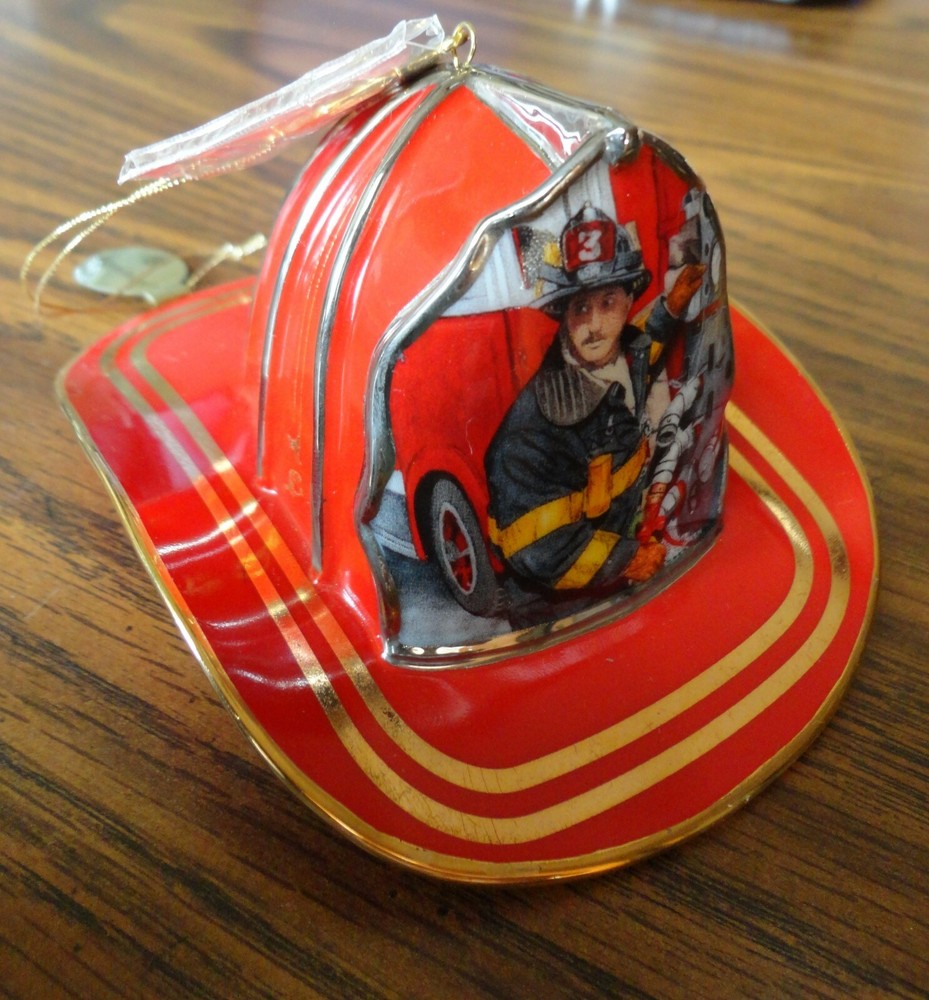 Bradford Exchange Courage Under Fire Red Fireman Helmet KNOWLEDGE Ornament