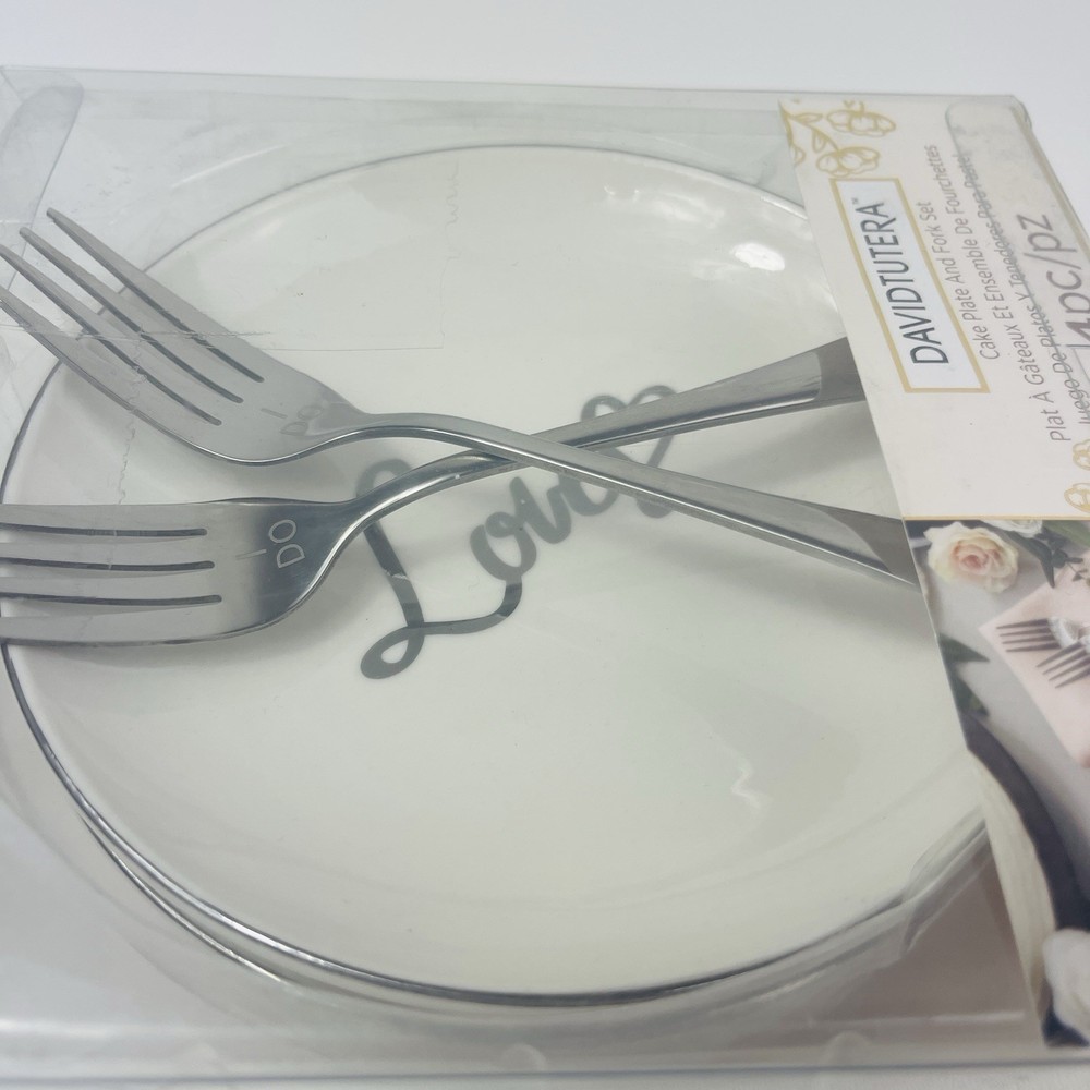 David Tutera Wedding Bride Groom Cake Plate Fork Set 4 PC