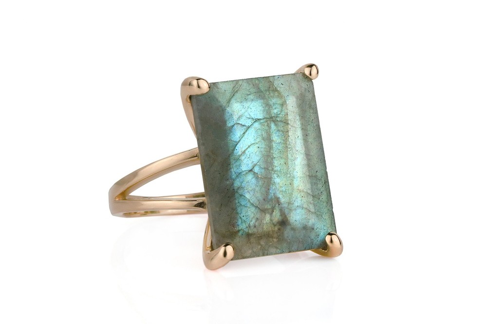 Labradorite Ring Anemone Jewelry Sterling Silver Rectangle Cut Gemstone