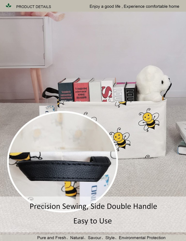 ONOEV Rectangular Bee Storage Basket,Collapsible Storage Bin for Nursery,Cute...