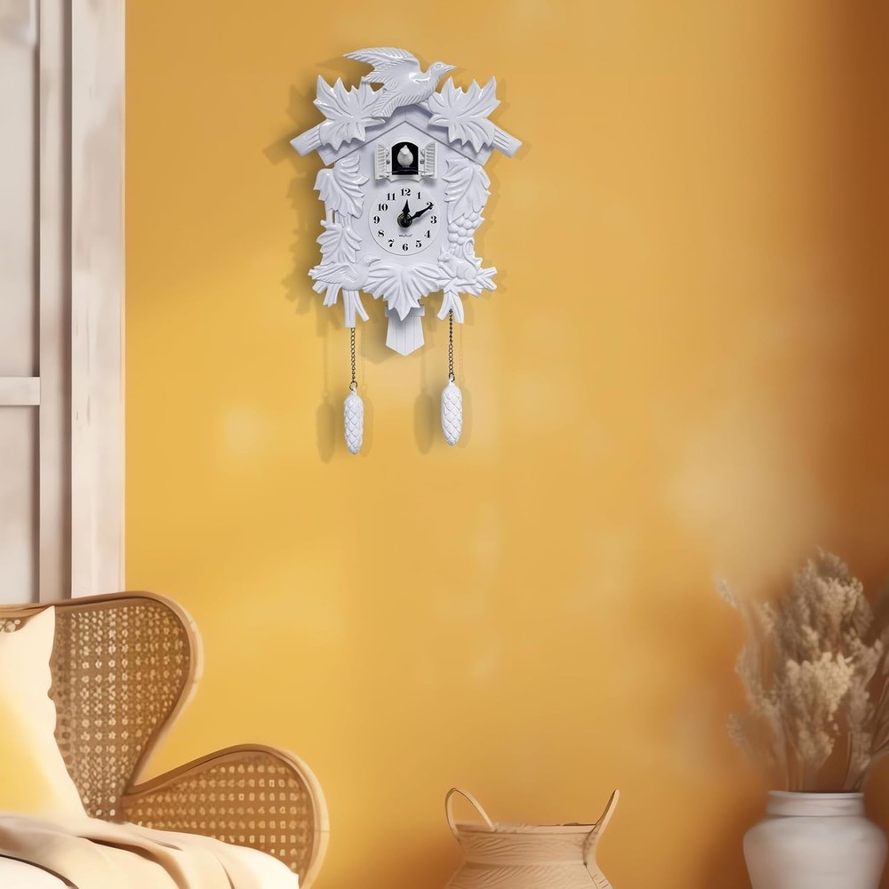 Charming White Cuckoo Clock for Christmas, Volume Adjustable & Elegant Design