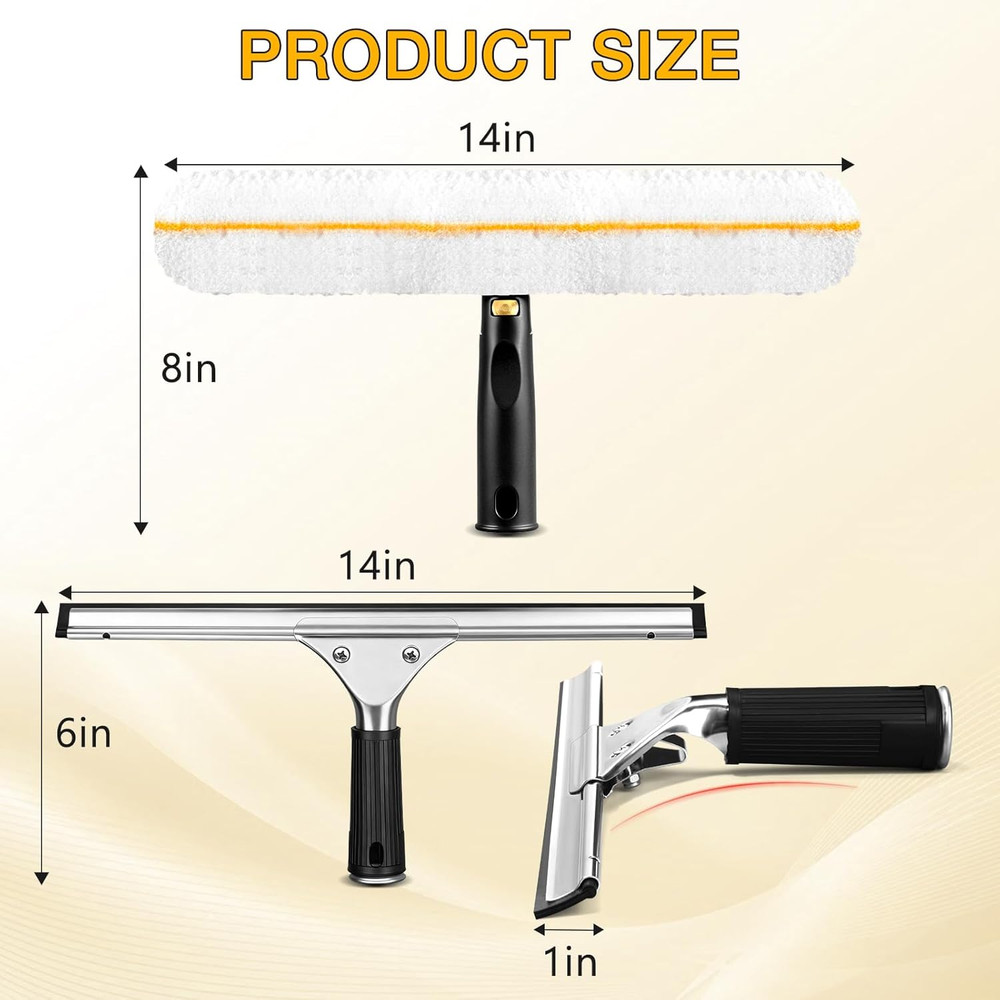 Window Cleaning Squeegee Kit- 14" Squeegee & Microfiber Rotatable Window Scrubbe