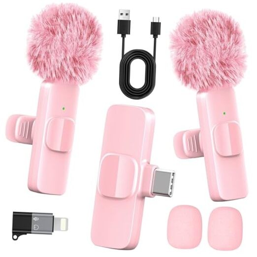 Wireless Lavalier Microphone for iPhone & Android - Mini Clip-On Mic with Pink