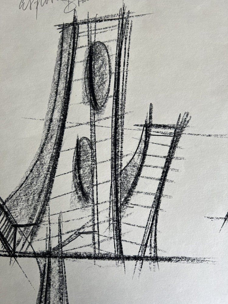 Peter Thursby Original 1969 Charcoal Drawing Study For Sculpture Signed Dated