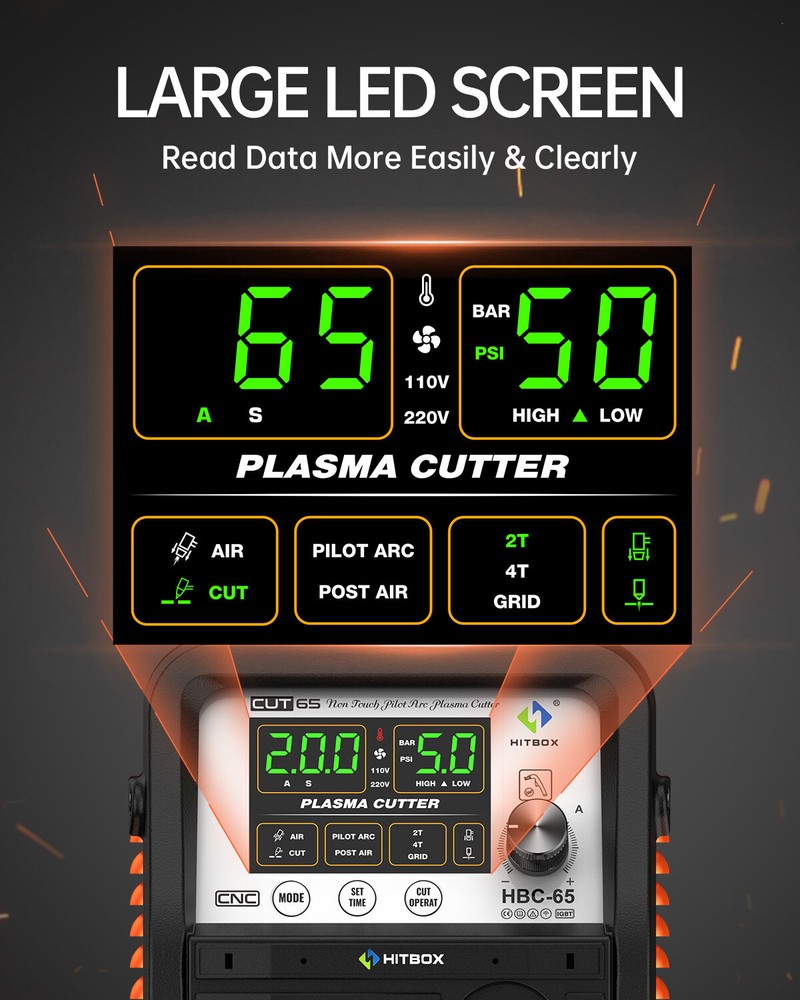 Hitbox Non-Touch Pilot Arc 65A Digital Plasma Cutter Cutting Machine & Home DIY