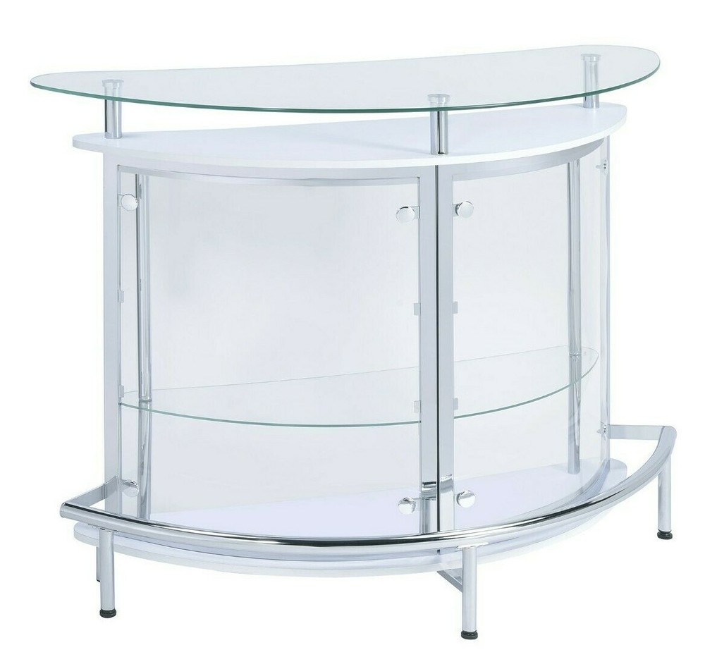 Modern Home Bar Table Glass Top Wine Cabinet Storage Unit White Coaster 101066