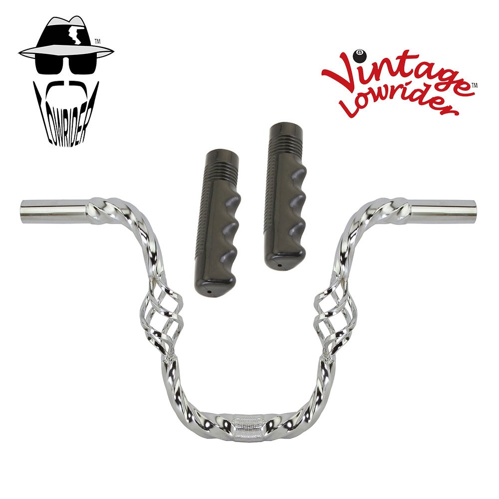 Lowrider Cage Twisted 9" 25.4 Handlebar Chrome 120 Grips Solid/Black